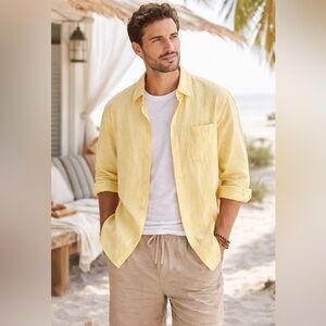 Eddie Bauer Yellow Linen Button Front Long Sleeve Lightweight Shirt XL